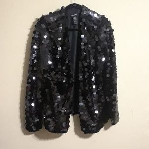 A SHLEY STEWART. BLACK SEQUIN JACKET - SIZE 12